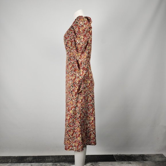 ASTR The Label Red Floral Puff Sleeve Midi Dress Size M - Picture 7 of 12